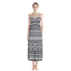 Aztec Pattern Design Button Up Chiffon Maxi Dress