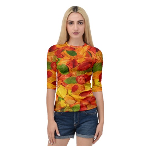 Leaves Texture Quarter Sleeve Tee by BangZart