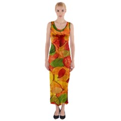 Leaves Texture Fitted Maxi Dress by BangZart