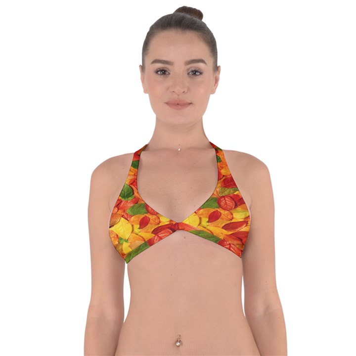 Leaves Texture Halter Neck Bikini Top