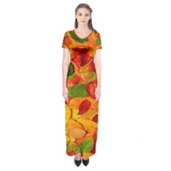 Leaves Texture Short Sleeve Maxi Dress by BangZart