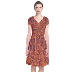 Crocodile Skin Texture Short Sleeve Front Wrap Dress by BangZart