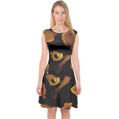 Gold Snake Skin Capsleeve Midi Dress by BangZart