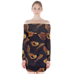 Gold Snake Skin Long Sleeve Off Shoulder Dress by BangZart