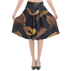 Gold Snake Skin Flared Midi Skirt