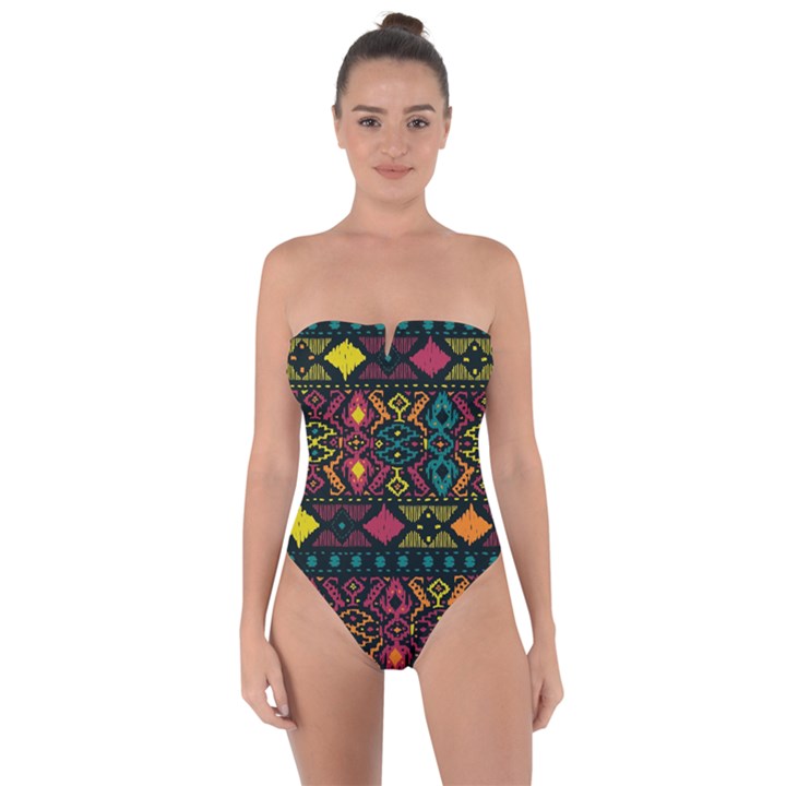 Bohemian Patterns Tribal Tie Back One Piece Swimsuit