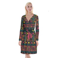 Bohemian Patterns Tribal Long Sleeve Velvet Front Wrap Dress by BangZart