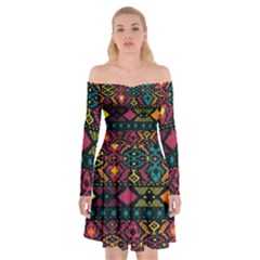 Bohemian Patterns Tribal Off Shoulder Skater Dress