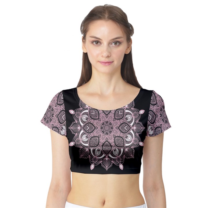 Ornate mandala Short Sleeve Crop Top (Tight Fit)