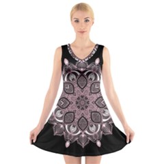 Ornate Mandala V-neck Sleeveless Skater Dress by Valentinaart