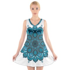 Ornate Mandala V-neck Sleeveless Skater Dress by Valentinaart