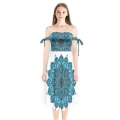 Ornate Mandala Shoulder Tie Bardot Midi Dress