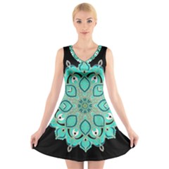 Ornate Mandala V-neck Sleeveless Skater Dress by Valentinaart