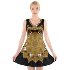 Ornate Mandala V-neck Sleeveless Skater Dress by Valentinaart