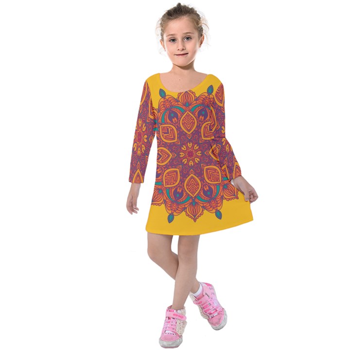 Ornate mandala Kids  Long Sleeve Velvet Dress