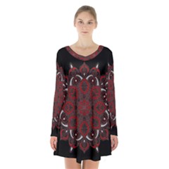 Ornate Mandala Long Sleeve Velvet V-neck Dress by Valentinaart