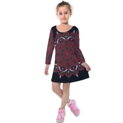 Ornate Mandala Kids  Long Sleeve Velvet Dress by Valentinaart