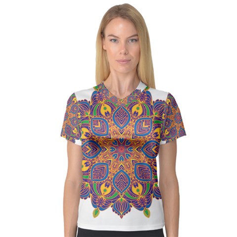 Ornate Mandala Women s V-neck Sport Mesh Tee by Valentinaart