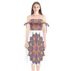 Ornate Mandala Shoulder Tie Bardot Midi Dress by Valentinaart