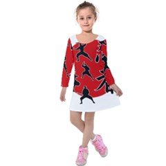 Ninja Kids  Long Sleeve Velvet Dress by Valentinaart