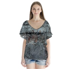 Concrete Wall                       V-neck Flutter Sleeve Top by LalyLauraFLM