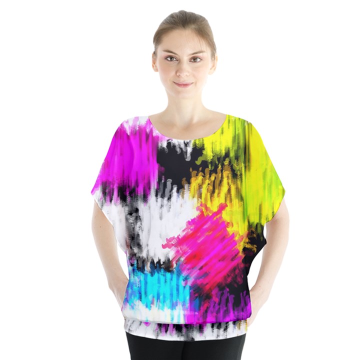 Colorful blurry paint strokes                            Batwing Chiffon Blouse