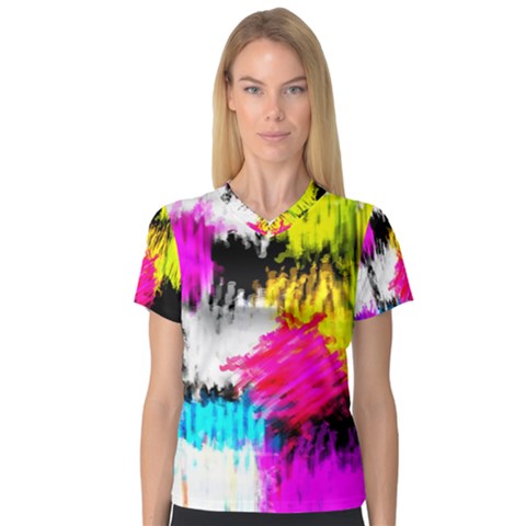 Colorful Blurry Paint Strokes                         Women s V?-neck Sport Mesh Tee by LalyLauraFLM