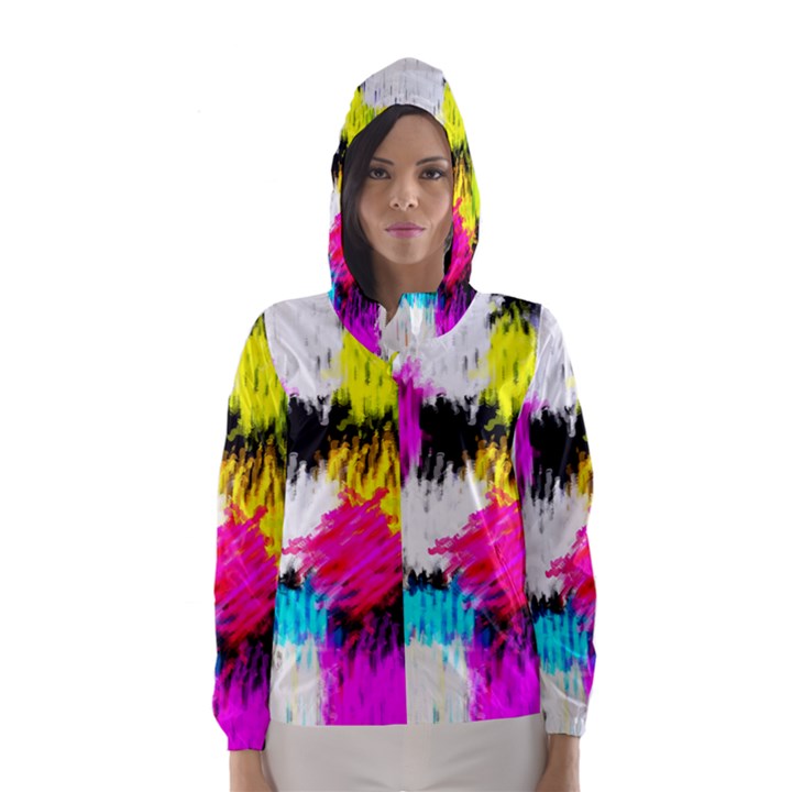 Colorful blurry paint strokes                         Hooded Wind Breaker (Women)