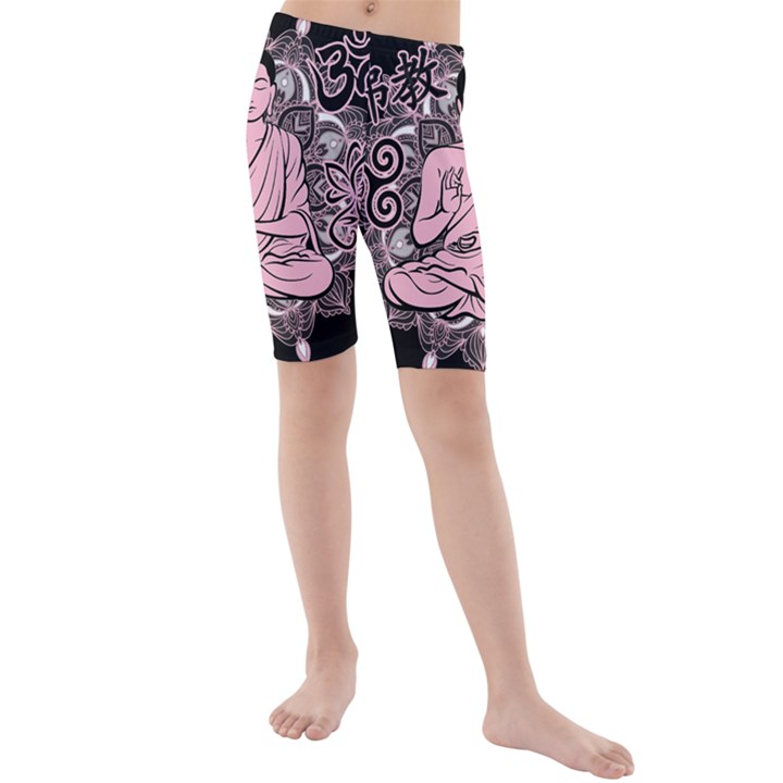 Ornate Buddha Kids  Mid Length Swim Shorts