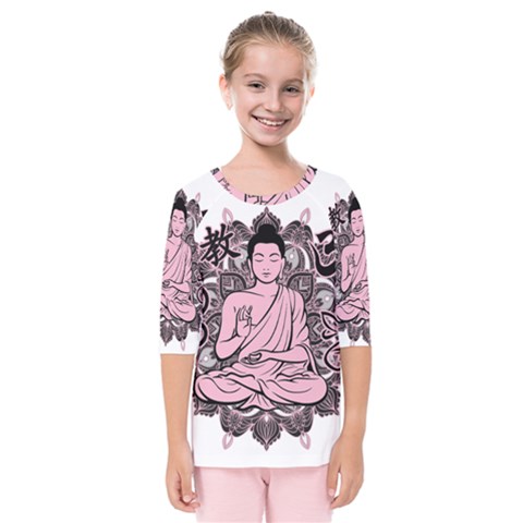 Ornate Buddha Kids  Quarter Sleeve Raglan Tee by Valentinaart