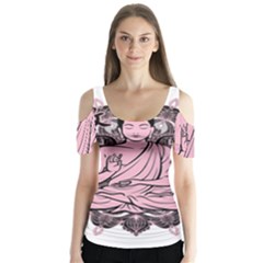 Ornate Buddha Butterfly Sleeve Cutout Tee 