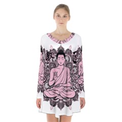 Ornate Buddha Long Sleeve Velvet V-neck Dress by Valentinaart