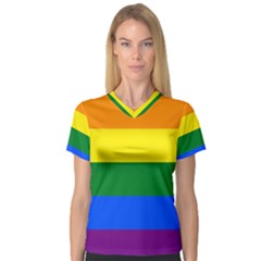 Pride Rainbow Flag Women s V-neck Sport Mesh Tee