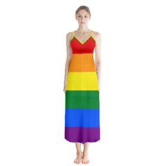 Pride Rainbow Flag Button Up Chiffon Maxi Dress by Valentinaart