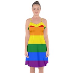 Pride Rainbow Flag Ruffle Detail Chiffon Dress by Valentinaart