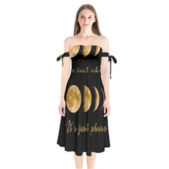 Moon Phases  Shoulder Tie Bardot Midi Dress by Valentinaart