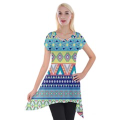 Tribal Print Short Sleeve Side Drop Tunic by BangZart