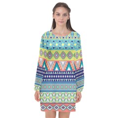 Tribal Print Long Sleeve Chiffon Shift Dress  by BangZart