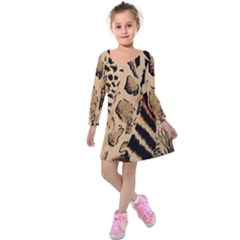 Animal Fabric Patterns Kids  Long Sleeve Velvet Dress by BangZart