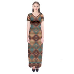 Knitted Pattern Short Sleeve Maxi Dress by BangZart