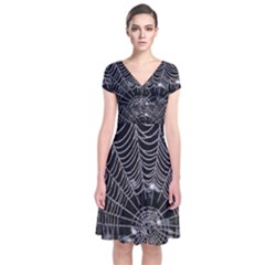 Spider Web Wallpaper 14 Short Sleeve Front Wrap Dress by BangZart