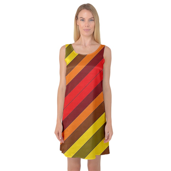 Abstract Bright Stripes Sleeveless Satin Nightdress