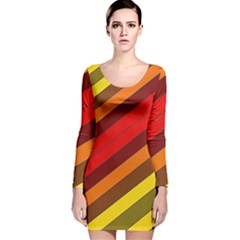 Abstract Bright Stripes Long Sleeve Velvet Bodycon Dress by BangZart