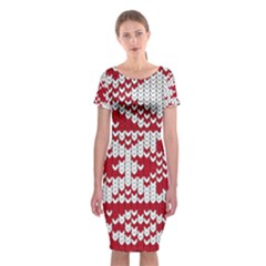 Crimson Knitting Pattern Background Vector Classic Short Sleeve Midi Dress by BangZart