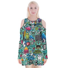 Comics Velvet Long Sleeve Shoulder Cutout Dress by BangZart