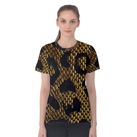 Metallic Snake Skin Pattern Women s Cotton Tee by BangZart