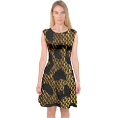 Metallic Snake Skin Pattern Capsleeve Midi Dress by BangZart