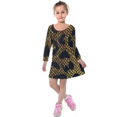 Metallic Snake Skin Pattern Kids  Long Sleeve Velvet Dress by BangZart