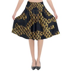 Metallic Snake Skin Pattern Flared Midi Skirt by BangZart