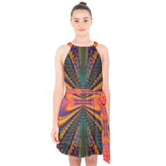 Casanova Abstract Art Colors Cool Druffix Flower Freaky Trippy Halter Collar Waist Tie Chiffon Dress